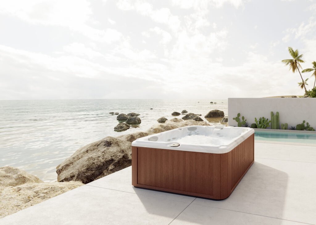 Waterfront Jacuzzi Hot Tub installation on a patio - nature-friendly backyard