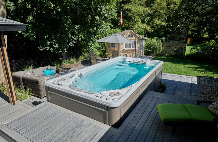 backyard swim spas - hydropool swim spa by deck